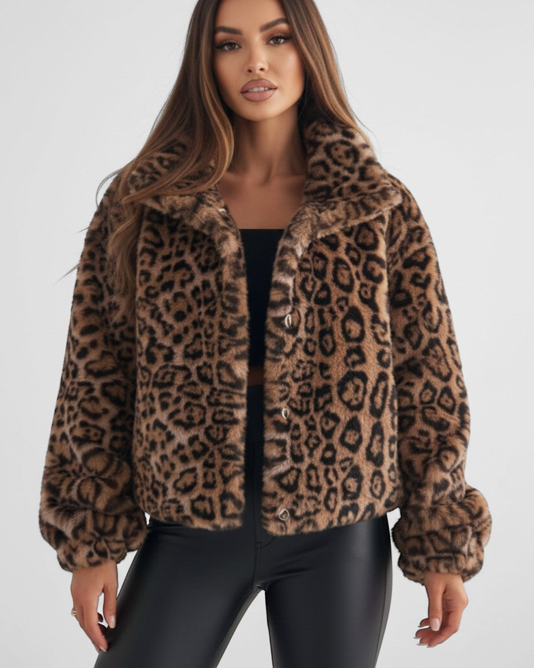 Leopard Faux Fur Cropped Jacket